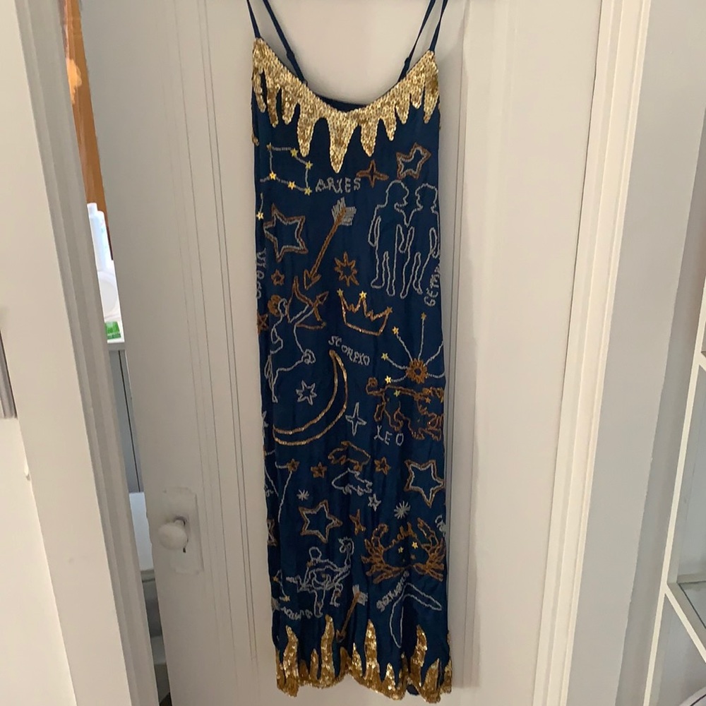 ONE OFF CUSTOM HAND BEADED SILK ASTROLOGY GOWN